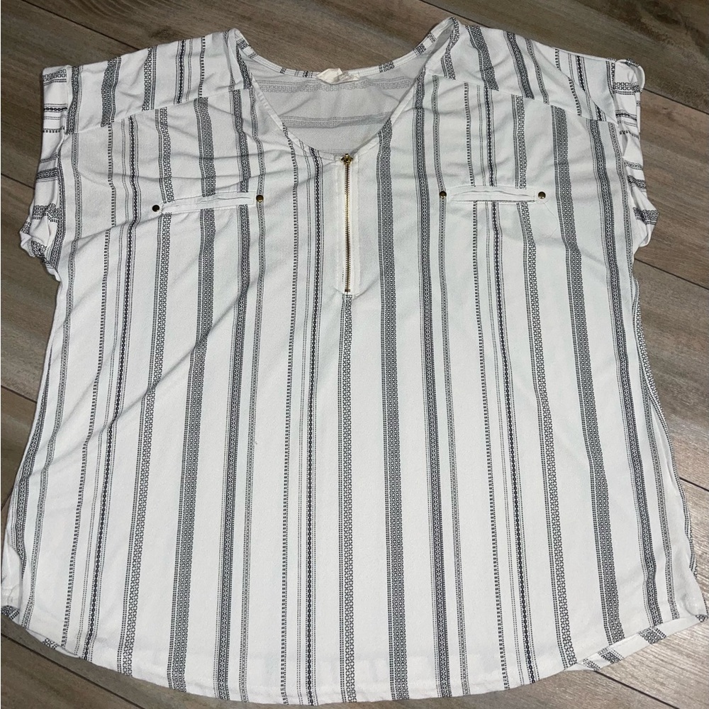 Chic Striped White and Gray Blouse